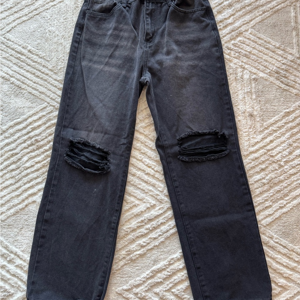 SHEIN Black Relaxed Distressed Jeans